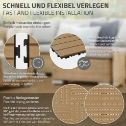 2m² 22 Stück WPC Terrassenfliesen 30x30 cm Teak in Holzoptik Balkon Bodenbelag mit Drainage und Klicksystem Terrassendielen Balkonfliesen-ECD Germany Clearance