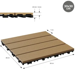 2m² 22 Stück WPC Terrassenfliesen 30x30 cm Teak in Holzoptik Balkon Bodenbelag mit Drainage und Klicksystem Terrassendielen Balkonfliesen-ECD Germany Clearance