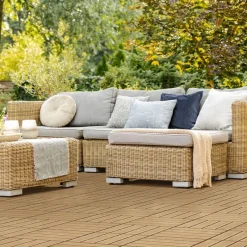 2m² 22 Stück WPC Terrassenfliesen 30x30 cm Teak in Holzoptik Balkon Bodenbelag mit Drainage und Klicksystem Terrassendielen Balkonfliesen-ECD Germany Clearance