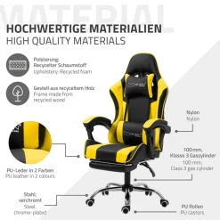 Massage Gaming Stuhl Schwarz/Gelb aus PU-Leder ML-Design-ECD Germany Sale
