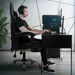 Massage Gaming Stuhl Schwarz/Grau aus PU-Leder ML-Design-ECD Germany Online