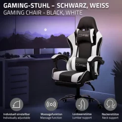 Massage Gaming Stuhl Schwarz/Weiß aus PU-Leder ML-Design-ECD Germany Best