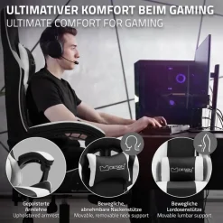 Massage Gaming Stuhl Schwarz/Weiß aus PU-Leder ML-Design-ECD Germany Best