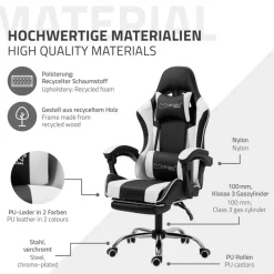 Massage Gaming Stuhl Schwarz/Weiß aus PU-Leder ML-Design-ECD Germany Best