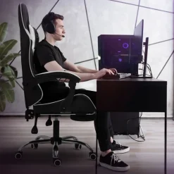 Massage Gaming Stuhl Schwarz/Weiß aus PU-Leder ML-Design-ECD Germany Best