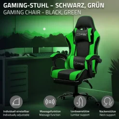 Massage Gaming Stuhl Schwarz/Grün aus PU-Leder ML-Design-ECD Germany