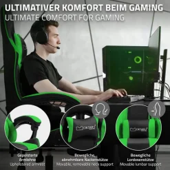 Massage Gaming Stuhl Schwarz/Grün aus PU-Leder ML-Design-ECD Germany