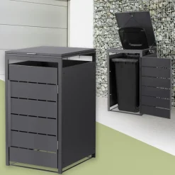 Mülltonnenbox 1er bis 240 Liter 68x80x120 cm aus Stahl in Anthrazit ML-Design-ECD Germany