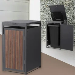 Mülltonnenbox 1er bis 240 Liter 68x80x120 cm aus Stahl in Anthrazit-Eiche dunkel ML-Design-ECD Germany Discount