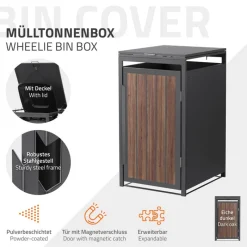 Mülltonnenbox 1er bis 240 Liter 68x80x120 cm aus Stahl in Anthrazit-Eiche dunkel ML-Design-ECD Germany Discount