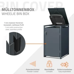 Mülltonnenbox 1er bis 240 Liter 68x80x116,3 cm aus Stahl in Anthrazit ML-Design-ECD Germany Best