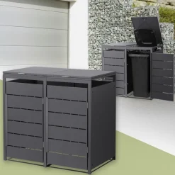 Mülltonnenbox 2er bis 240 Liter 132x80x124 cm aus Stahl in Anthrazit ML-Design-ECD Germany Clearance