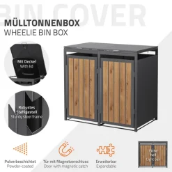 Mülltonnenbox 2er bis 240 Liter 132x80x120 cm aus Stahl in Anthrazit-Holzoptik ML-Design-ECD Germany Online