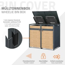 Mülltonnenbox 2er bis 240L 132x80x116,3 cm aus Stahl in Lärchenoptik ML-Design-ECD Germany