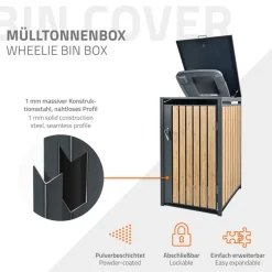 Mülltonnenbox 1er bis 240L 68x80x116,3 cm aus Stahl in Lärchenoptik ML-Design-ECD Germany Clearance