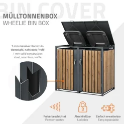 Mülltonnenbox 2er bis 240L 132x80x116,3 cm aus Stahl in Eichenoptik ML-Design-ECD Germany Sale