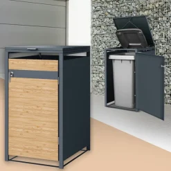Mülltonnenbox 1er bis 240L 68x80x116,3 cm aus Stahl in Lärchenoptik ML-Design-ECD Germany Outlet