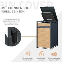 Mülltonnenbox 1er bis 240L 68x80x116,3 cm aus Stahl in Lärchenoptik ML-Design-ECD Germany Outlet