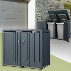 Mülltonnenbox 2er bis 240L 132x80x116,3 cm aus Stahl in Anthrazit ML-Design-ECD Germany New