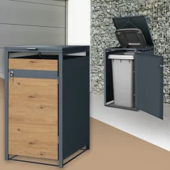 Mülltonnenbox 1er bis 240L 68x80x116,3 cm aus Stahl in Eichenoptik ML-Design-ECD Germany Sale