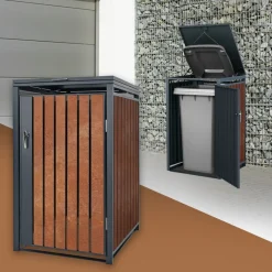 Mülltonnenbox 1er bis 240L 68x80x116,3 cm aus Stahl in Rostoptik ML-Design-ECD Germany Online