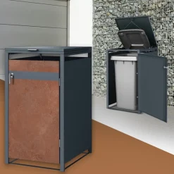 Mülltonnenbox 1er bis 240L 68x80x116,3 cm aus Stahl in Rostoptik ML-Design-ECD Germany Best