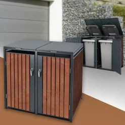 Mülltonnenbox 2er bis 240L 132x80x116,3 cm aus Stahl Rostoptik ML-Design-ECD Germany Outlet