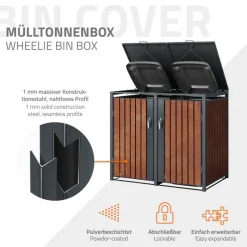 Mülltonnenbox 2er bis 240L 132x80x116,3 cm aus Stahl Rostoptik ML-Design-ECD Germany Outlet