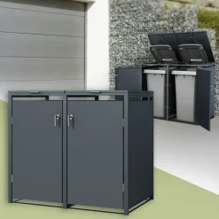 Mülltonnenbox 2er bis 240L 132x80x116,3 cm aus Stahl in Anthrazit ML-Design-ECD Germany Clearance
