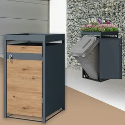 Mülltonnenbox mit Pflanzdach 1er bis 240L 68x80x124 cm aus Stahl in Eichenoptik ML-Design-ECD Germany Sale