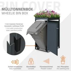 Mülltonnenbox mit Pflanzdach 1er bis 240L 68x80x124 cm aus Stahl in Eichenoptik ML-Design-ECD Germany Sale