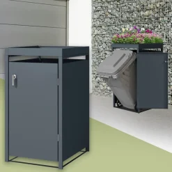 Mülltonnenbox mit Pflanzdach 1er bis 240L 68x80x124 cm aus Stahl in Anthrazit ML-Design-ECD Germany Clearance
