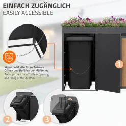Mülltonnenbox mit Pflanzdach 2er bis 240 Liter 132x80x124 cm aus Stahl in Anthrazit-Holzoptik ML-Design-ECD Germany Discount