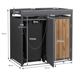 Mülltonnenbox mit Pflanzdach 2er bis 240 Liter 132x80x124 cm aus Stahl in Anthrazit-Holzoptik ML-Design-ECD Germany Discount