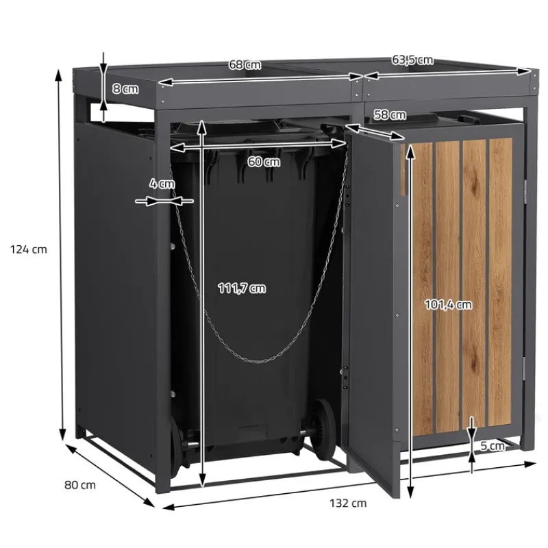 Mülltonnenbox mit Pflanzdach 2er bis 240 Liter 132x80x124 cm aus Stahl in Anthrazit-Holzoptik ML-Design-ECD Germany Discount