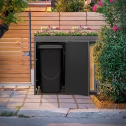 Mülltonnenbox mit Pflanzdach 2er bis 240 Liter 132x80x124 cm aus Stahl in Anthrazit-Holzoptik ML-Design-ECD Germany Discount