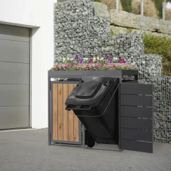 Mülltonnenbox mit Pflanzdach 2er bis 240 Liter 132x80x124 cm aus Stahl in Anthrazit-Holzoptik ML-Design-ECD Germany Discount