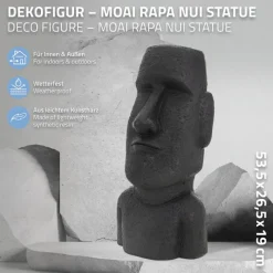 Moai Rapa Nuil Kopf Figur 26,5x19x53,5 cm Anthrazit aus Steinguss Kunstharz-ECD Germany Hot
