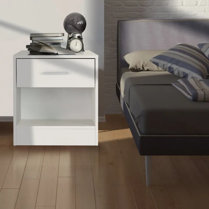 Nachttisch mit Schublade und offenem Fach 36.5x38.5x30 cm Weiß aus Holz ML-Design-ECD Germany Online