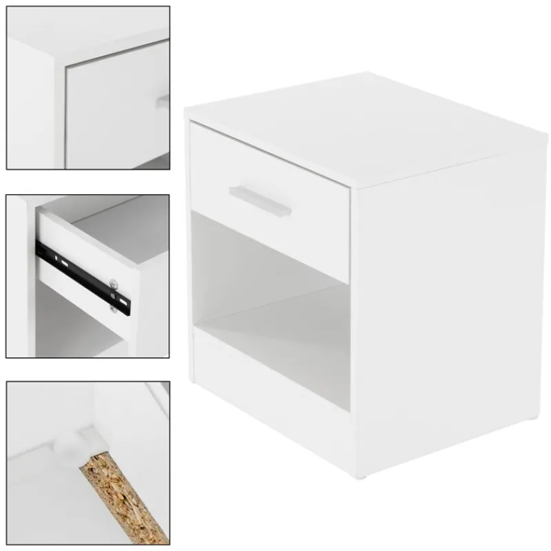 Nachttisch mit Schublade und offenem Fach 36.5x38.5x30 cm Weiß aus Holz ML-Design-ECD Germany Online