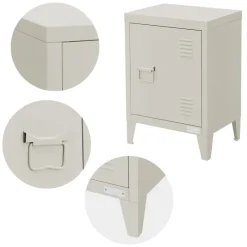 Nachttisch 40x30x58 cm Hellgrau aus Stahl mit verstellbarer Regalboden ML Design-ECD Germany New