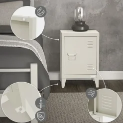 Nachttisch 40x30x58 cm Hellgrau aus Stahl mit verstellbarer Regalboden ML Design-ECD Germany New