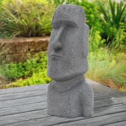 Osterinsel Kopf Figur 37x26x78 cm Grau aus Steinguss Kunstharz-ECD Germany Discount