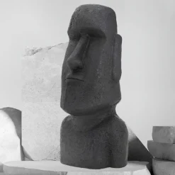 Osterinsel Kopf Figur 37x26x78 cm Anthrazit aus Steinguss Kunstharz-ECD Germany New