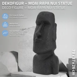 Osterinsel Kopf Figur 37x26x78 cm Anthrazit aus Steinguss Kunstharz-ECD Germany New