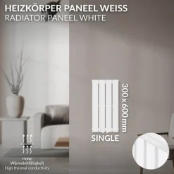 Paneelheizkörper Einlagig 300x600 mm Weiß ML-Design-ECD Germany Hot