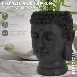 Pflanztopf Buddha Kopf 23x23x44 cm Anthrazit aus Polyresin ML-Design-ECD Germany Outlet
