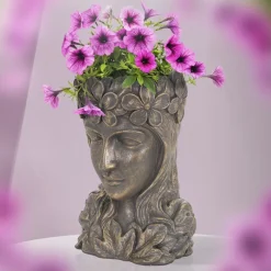 Pflanztopf Frauenkopf 21x16x32 cm Bronze aus Polyresin-ECD Germany Clearance