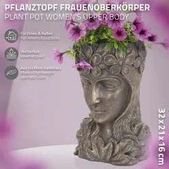 Pflanztopf Frauenkopf 21x16x32 cm Bronze aus Polyresin-ECD Germany Clearance