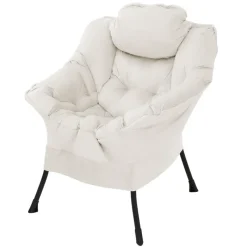 Relaxsessel Creme mit Armlehnen und dickem Kopfkissen und Metallgestell Loungesessel bis 120 kg ML-Design-ECD Germany Outlet